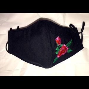 Black face Mask with embroidered flowers